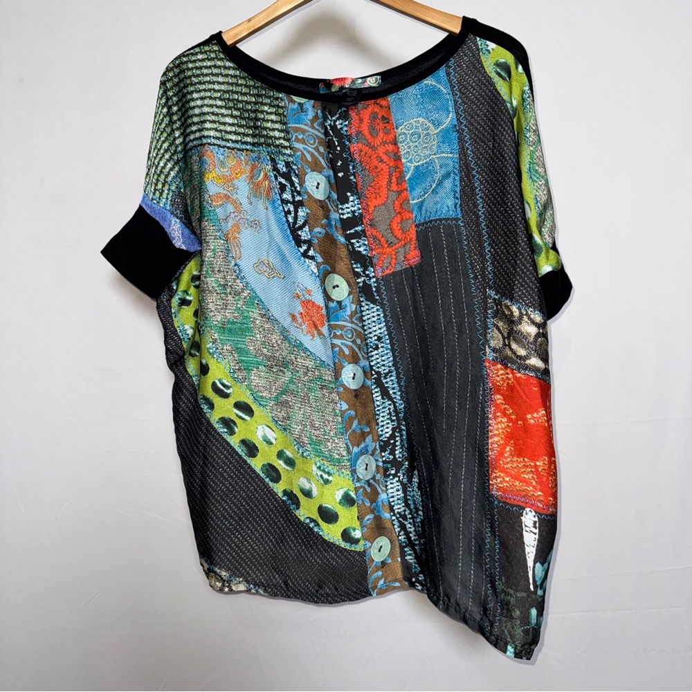Desigual Multicolor Patchwork Blouse Size U. Art … - image 1